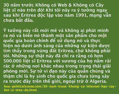 30 năm trước Không có Web & Không có Cây liệt sĩ nào trên đó! Khi tôi nảy ra ý tưởng ngay sau khi Eritrea độc lập vào năm 1991, mạng vẫn chưa bắt đầu.