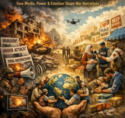 Architecture of War News Headlines: How Media, Power & Emotion Shape War Narrative?: The architecture serves dominant narratives that always seeks control of world resources. Geopolitics is positioned to serve super power interests and exhaust vulnerable countries. Targeted societies must weak-up, organize and empower their countries with knowledge.