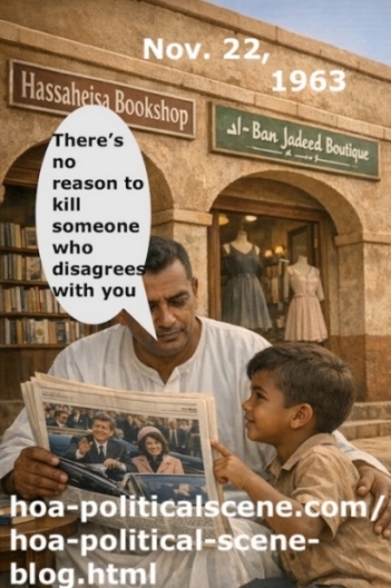 Exile Archive Stories of Survival to Inspire You to Resist Injustice: A photograph captures a 1960s city street during the daytime where a father is seated outside his boutique, reading the daily newspaper aloud to his young son. The bookshop and the boutique were the first shops in the city, and from this reading neighborhood the child grows. That child is me, and the man beside me is my father. He was shaken by the news that day. When I asked him what had happened, he explained gently, then added the sentence that became my first ethical lesson: "There’s no reason to kill someone who disagrees with you." The front page showing a large, clear photograph of President John F. Kennedy and First Lady Jacqueline Kennedy riding in an open‑top limousine, waving to the crowd. The date was November 22, 1963, the day Kennedy was assassinated. The picture on the newspaper is not the actual one from the moment of the shooting; that image, the one burned into memory, cannot be illustrated here because it depicts violence. This scene captures the moment when a father tried to shield his child from brutality while still teaching him the meaning of dignity, disagreement, and the cost of hatred.