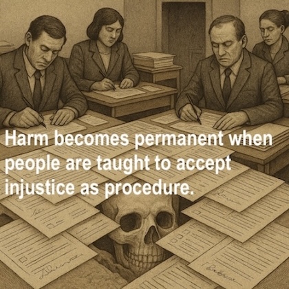 HOA's Interval with Wisdom Nuggets of Inspiring Ethical Proverbs: Harm becomes permanent when people are taught to accept injustice as procedure. So, what should you do?
