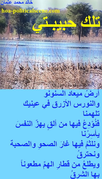 hoa-politicalscene.com - HOAs Poetry Scripture: Snippet of poetry from "That's My Love", by poet & journalist Khalid Mohammed Osman on bird species in the Dinder and Rahad garden in Sudan.