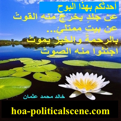hoa-politicalscene.com - HOAs Poets Gallery: Couplet of political poetry from "Revelation", by poet and journalist Khalid Mohammed Osman designed on water lilies.