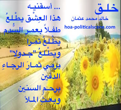 hoa-politicalscene.com - HOAs Scripture: from "Creation", by poet & journalist Khalid Mohammed Osman on sunflowers field on the road.