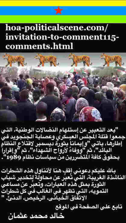 hoa-politicalscene.com/invitation-to-comment115-comments.html: Invitation to Comment 115 Comments: Political agreement between illegitimate Transitional Military Council & Power of Freedom & Change to establish governance structures and institutions in Sudan 12. 