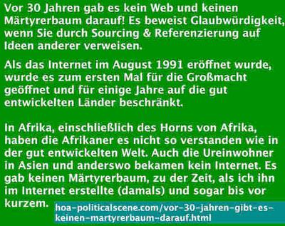 Vor 30 Jahren gab es kein Web und keinen Märtyrerbaum darauf! Es beweist Glaubwürdigkeit, wenn Sie durch Sourcing & Referenzierung auf Ideen anderer verweisen.