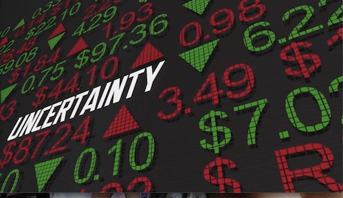 A New Era of Chaos and Distrust is Shaping: Trade Wars affecting currency and and stock markets with uncertainty on financial ticker screens.