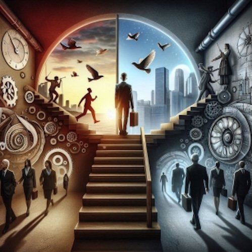 Conventional Narratives Are Always Wrong: A surreal visual depicting  impact of modern technology on human emotions and relationships.
