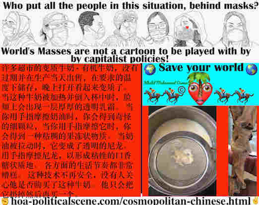 hoa-politicalscene.com/cosmopolitan-chinese.html - Cosmopolitan Chinese: 许多超市的变质牛奶 - 有机牛奶，没有过期并在生产当天出售，在要求的温度下储存，晚上打开看起来变质了。 当这种牛奶被加热并倒入杯中时，脸颊上会出现一层厚厚的透明乳霜。 当你用手指摩擦奶油时，你会得到奇怪的细颗粒，当你用手指摩擦它时，你会得到一...