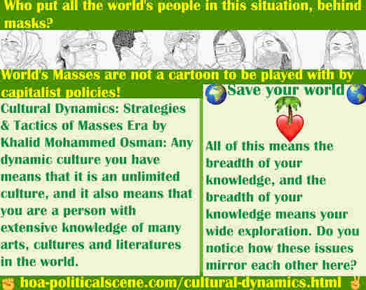 Cultural Dynamics raise awareness about different threats to everyone's life and help you save yourself and serve the world, at the same time.