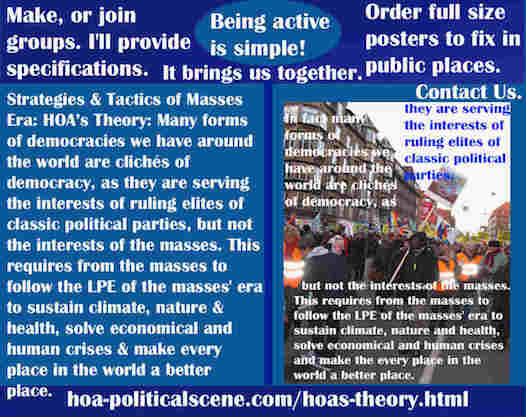 hoa-politicalscene.com/hoas-theory.html - Strategies & Tactics of Masses Era: HOA's Theory: Many forms of democracies are clichés of democracy, serving interests of classic parties.