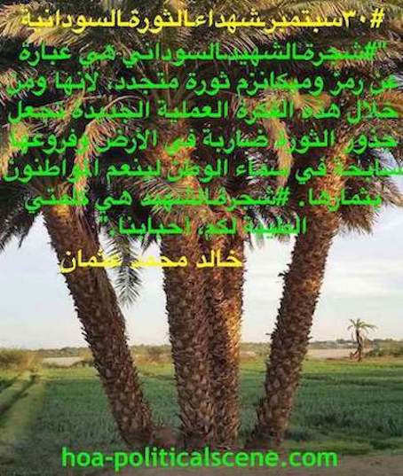hoa-politicalscene.com/sudanese-martyrs-tree-posters.html - Sudanese Martyr's Tree Posters: Good words for the masses by Sudanese journalist Khalid Mohammed Osman.