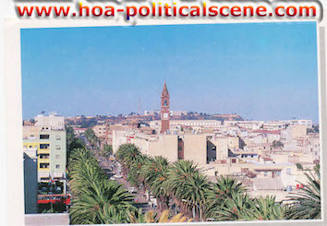 hoa-politicalscene.com/eritrea-country-profile.html - Overlook - view from the Eritrean capital city of Asmara, at central Asmara on the main Independence Street.