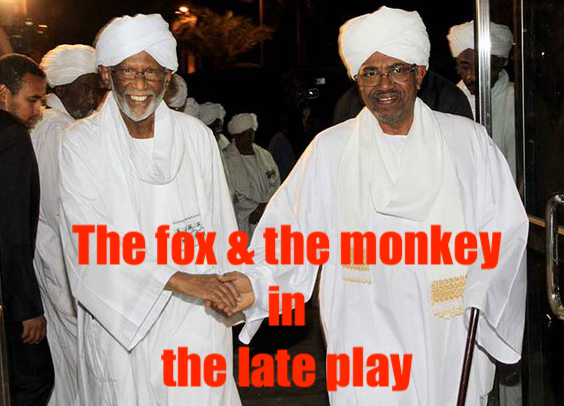 hoa-politicalscene.com/nif.html - NIF: Hassan Abdullah al Turabi, the fox of the Muslim Brothers in Sudan and Omar al Bashir, the monkey in the late theatrical play in Sudan.