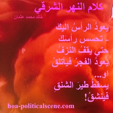 hoa-politicalscene.com - HOAs Design Gallery: Couplet of political poetry from "Speech of the Eastern River", by poet and journalist Khalid Mohammed Osman designed on orange template.