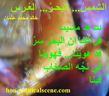 hoa-politicalscene.com - HOAs Gallery: Poetry from "The Sun, the Sea, the Wedding", by poet and journalist Khalid Mohammed Osman designed on coral reefs.