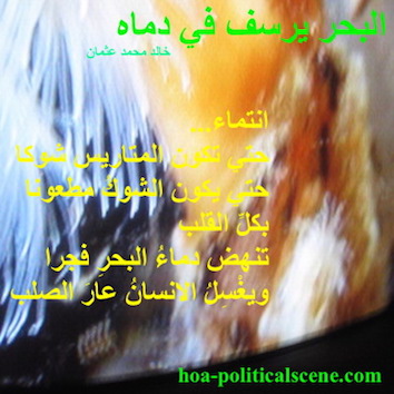 hoa-politicalscene.com - HOAs Gallery: Couplet of political poetry from "The Sea Fetters in Its Blood", by poet and journalist Khalid Mohammed Osman designed on coral reefs.