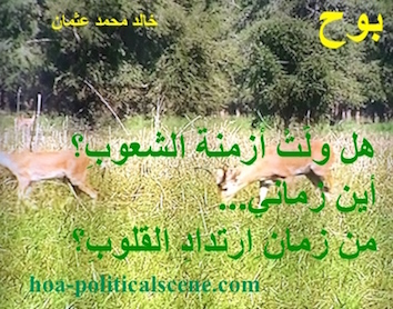 hoa-politicalscene.com - HOAs Gallery: Couplet of political poetry from "Revelation", by poet and journalist Khalid Mohammed Osman designed on deer species in the Dinder and Rahad garden, Sudan.