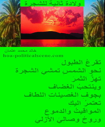 hoa-politicalscene.com - HOAs Literary Works: Poetry from "Second Birth of the Tree", by poet & journalist Khalid Mohammed Osman on beautiful design with palm trees, sunset & spring rectangles.