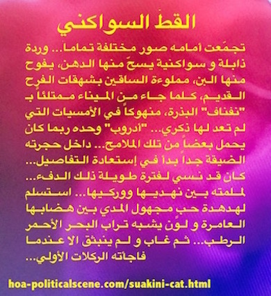 hoa-politicalscene.com - HOAs Literary Works: Scripture of short story from the "Suakini Cat", by poet and journalist Khalid Mohammed Osman imaged on beautiful colours.