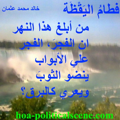 hoa-politicalscene.com - HOAs Literature: Couplet of poetry from "Weaning of Vigilance", by poet and journalist Khalid Mohammed Osman on river falls.