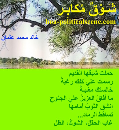 hoa-politicalscene.com - HOAs Lyrics: from "Arrogant Yearning" by poet & journalist Khalid Mohammed Osman on a picture from the Dinder and Rahad Garden, Sudan.
