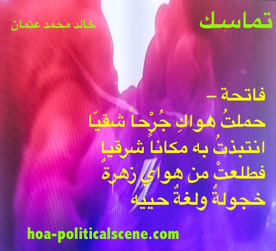 hoa-politicalscene.com - HOAs Photo Gallery: Couplet of political poetry from "Consistency", by poet and journalist Khalid Mohammed Osman designed on beautiful viola, red, pink and orange colors.