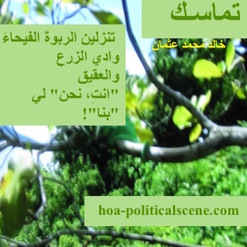 hoa-politicalscene.com - HOAs Poems: Couplet of poetry from "Consistency", by poet and journalist Khalid Mohammed Osman framed on a scene of greenery.