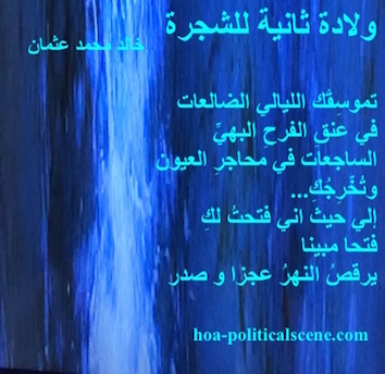 hoa-politicalscene.com - HOAs Poems: Couplet of poetry from "Second Birth of the Tree", by poet and journalist Khalid Mohammed Osman on beautiful blue image.
