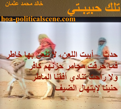 hoa-politicalscene.com - HOAs Sacred Poetry: from "That's My Love", by poet & journalist Khalid Mohammed Osman on the Beja women of Sudan moving from place to place on donkeys and camels.