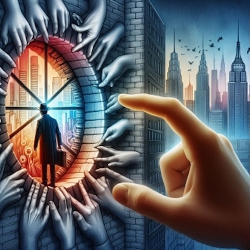 Prevailing Discourses Challenge Social Narratives: An illustration depicting the shifting boundaries between fiction and reality, where measurable timespans blur the distinction between what is imagined and what is real, challenging perceptions of truth in uncertain moments.